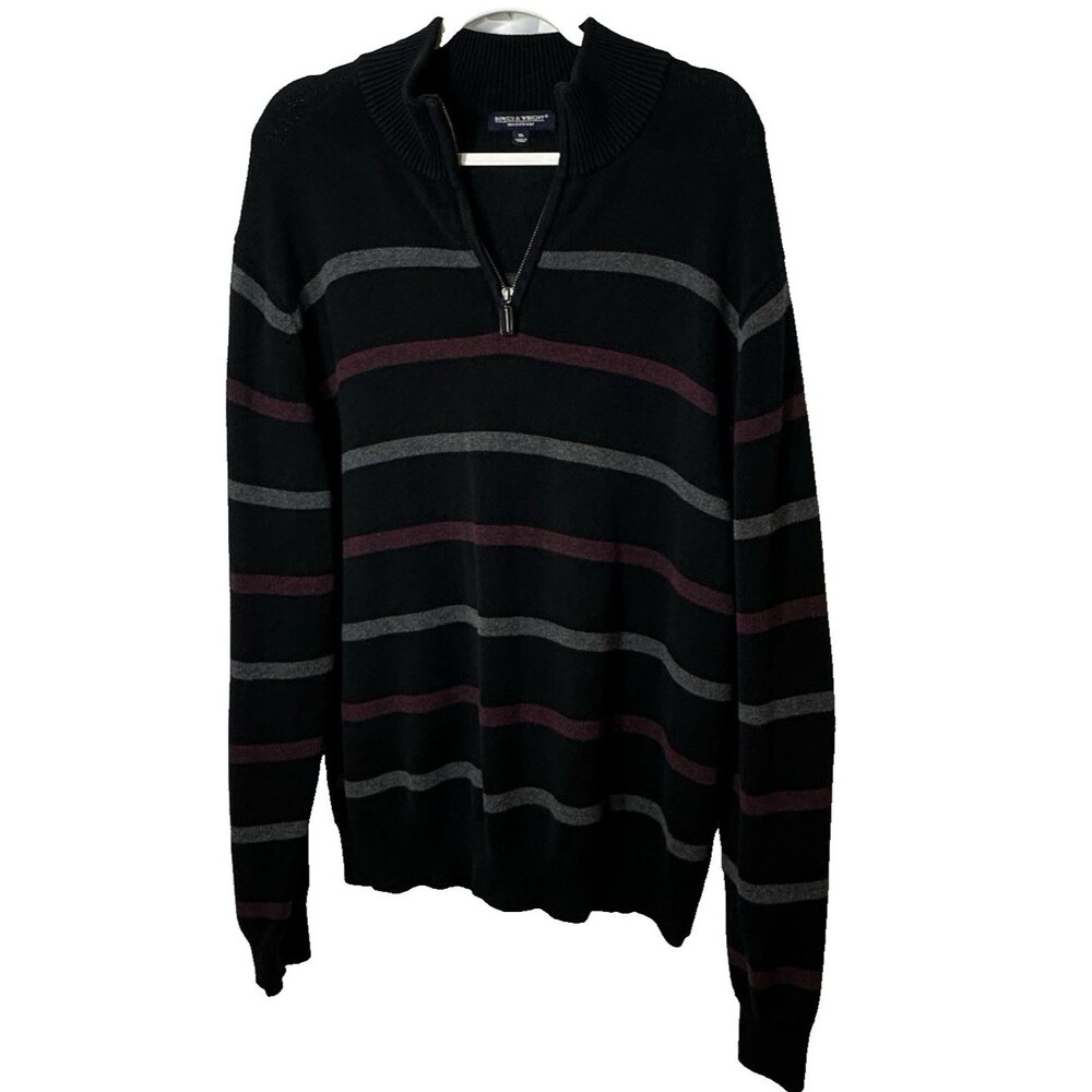 Bowen & Wright Sweater Mens XL Striped 1/4 Zip Up Soft Casual Cotton Pullover